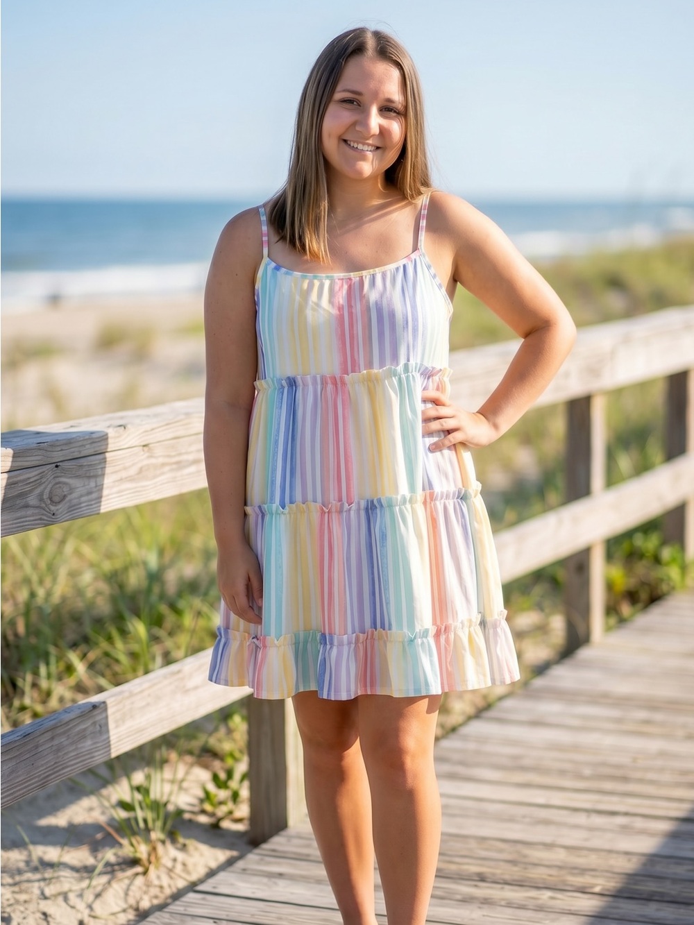 Bibi Pastel Rainbow Stripe Mini Dress - Women's Summer Sundress
